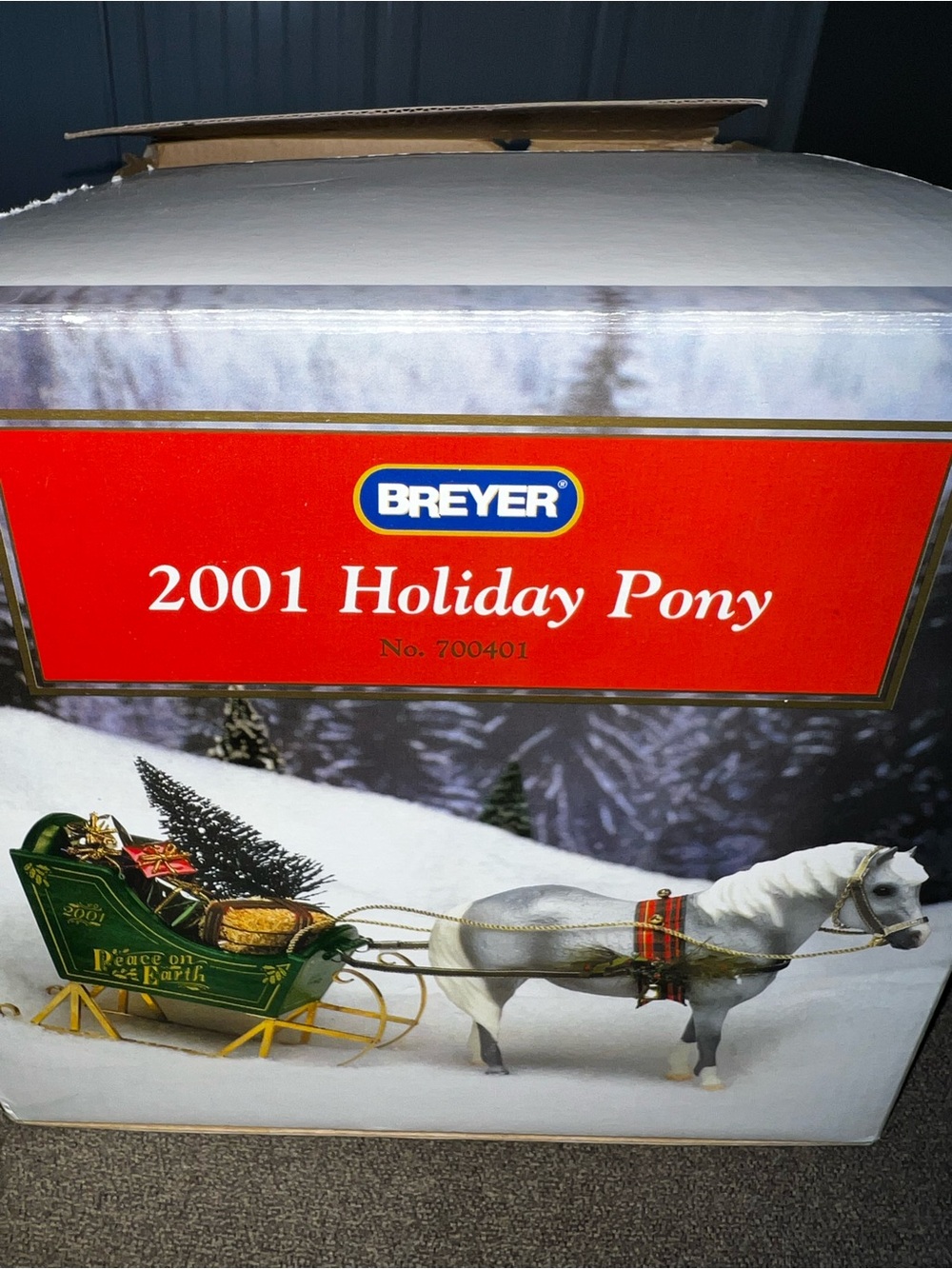 Breyer White Pony with Green Sleigh and Gold Accents